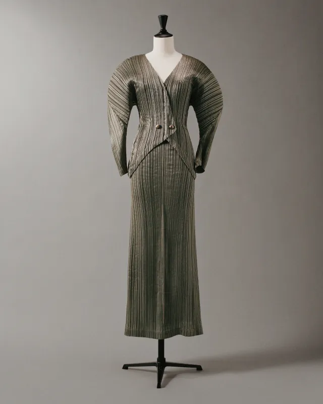 Rare Documented Lamé Pleats Buttoned, Two Pieces Skirt Ensemble, Fall/ Winter 1999 made by Issey Miyake