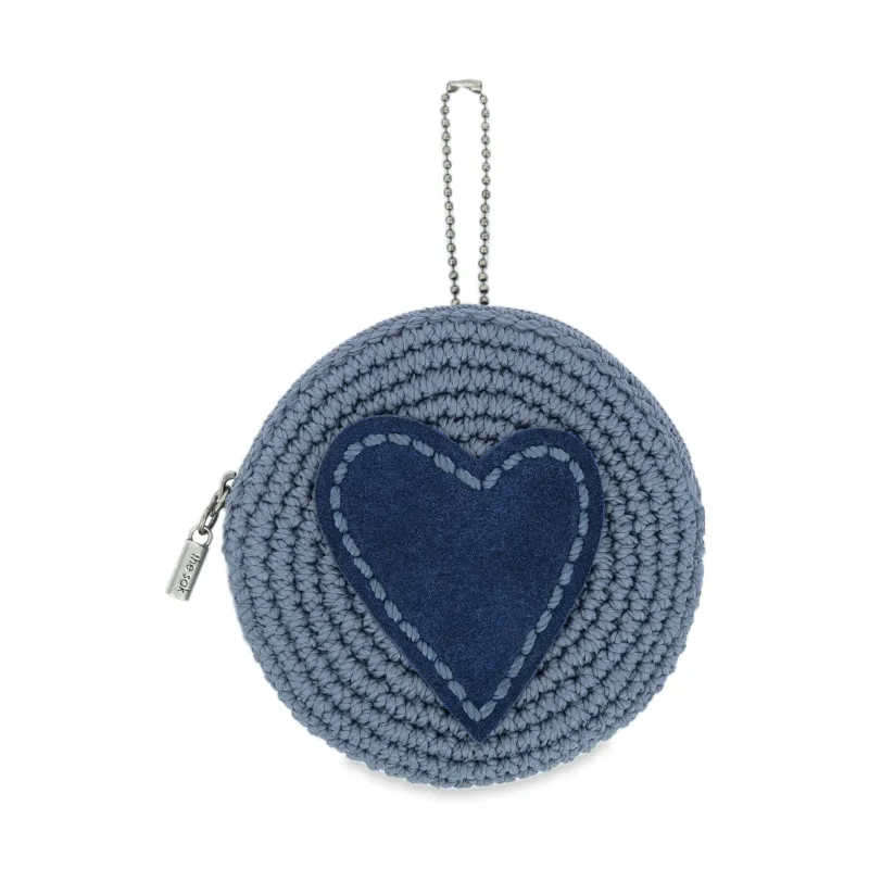 Circle Coin Pouch - Hand Crochet - Maritime Indigo Suede Heart made by The Sak