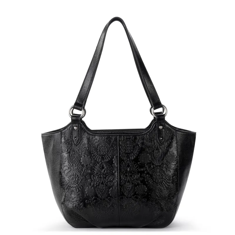 Bolinas Satchel - Leather - Black Floral Embossed made by The Sak