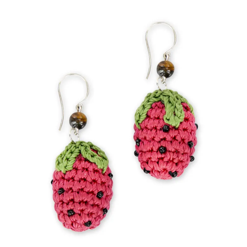 Cyrus Charm Earrings - Hand Crochet - Strawberry made by The Sak