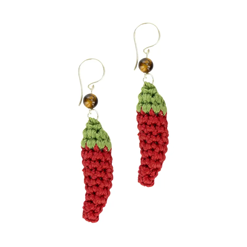 Cyrus Charm Earrings - Hand Crochet - Chili Peppers made by The Sak