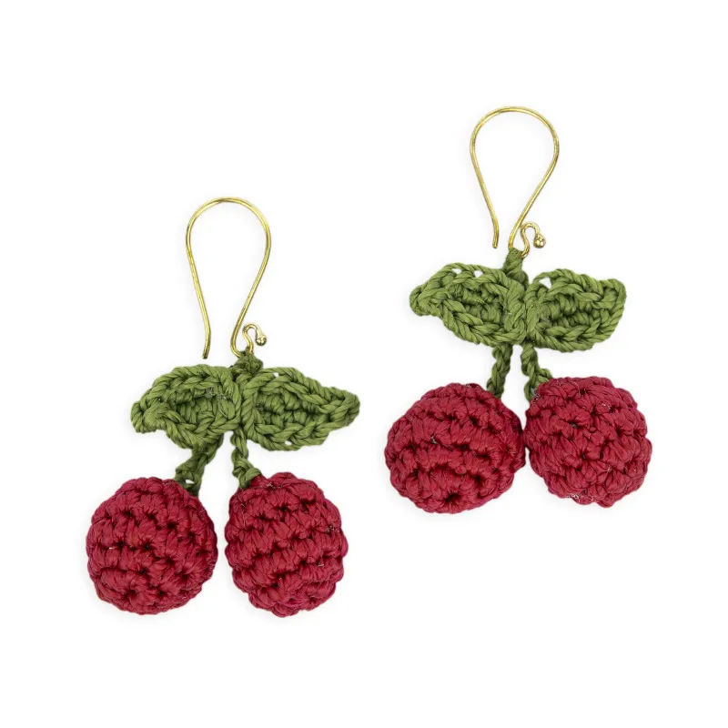 Cyrus Charm Earrings - Hand Crochet - Cherry made by The Sak