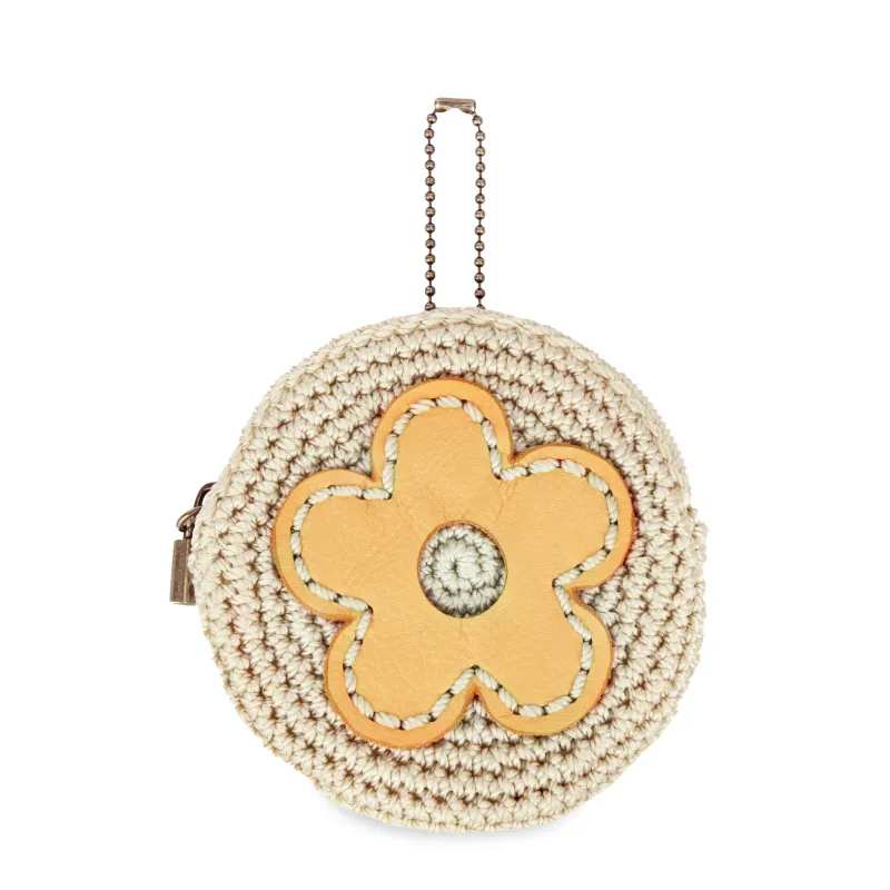 Circle Coin Pouch - Hand Crochet - Natural Buttercup Flower made by The Sak