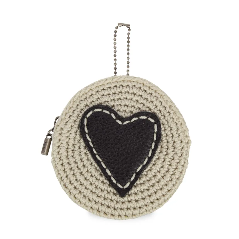 Circle Coin Pouch - Hand Crochet - Natural Black Heart made by The Sak