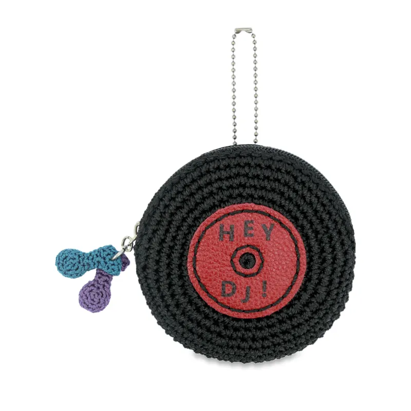 Circle Coin Pouch - Hand Crochet - Black Vinyl made by The Sak