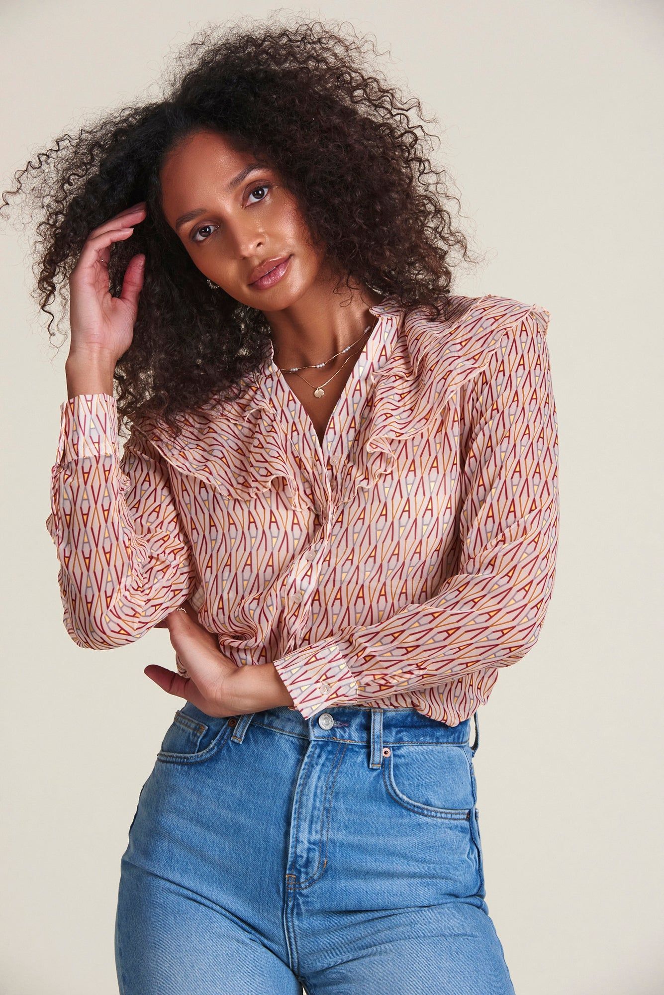 The Ruffled Chiffon Shirt sold by The Shirt by Rochelle Behrens