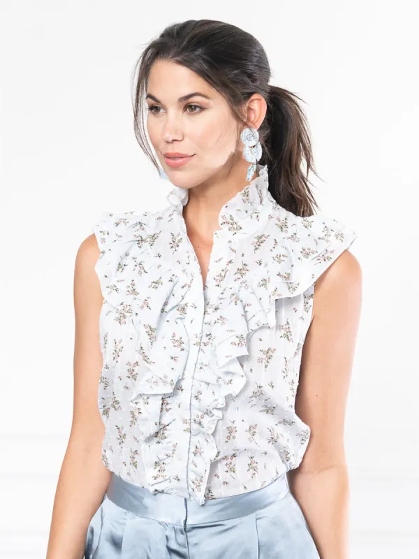 The Sleeveless Ruffled Shirt sold by The Shirt by Rochelle Behrens