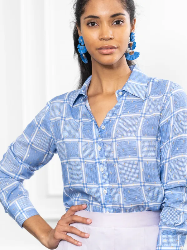 The Boyfriend Shirt in Blue/Gold Flecks sold by The Shirt by Rochelle Behrens