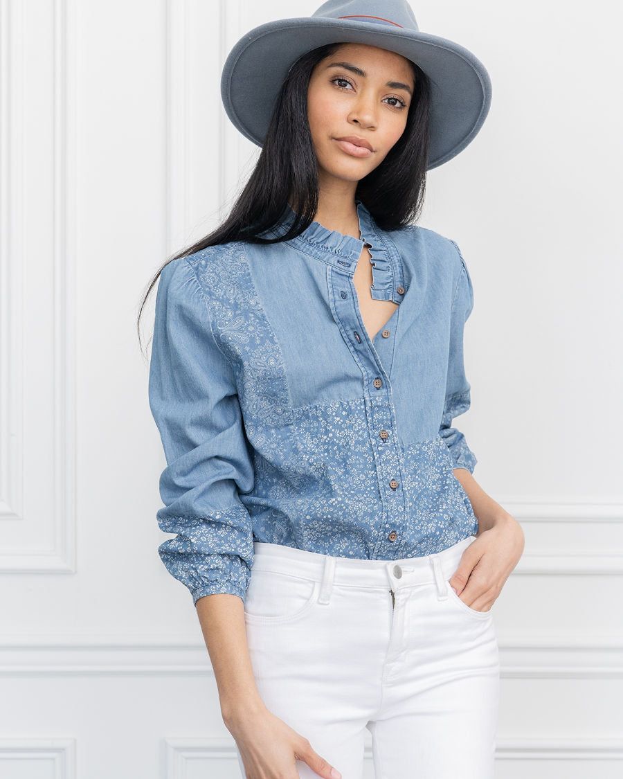 The Patchwork Chambray Shirt sold by The Shirt by Rochelle Behrens