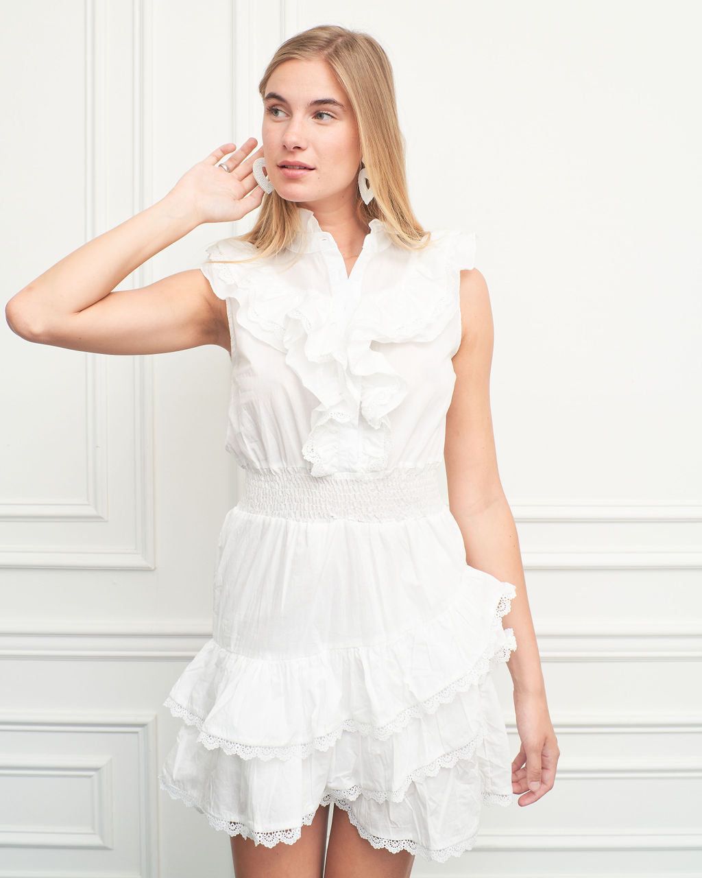 The Sleeveless Ruffled Minidress sold by The Shirt by Rochelle Behrens