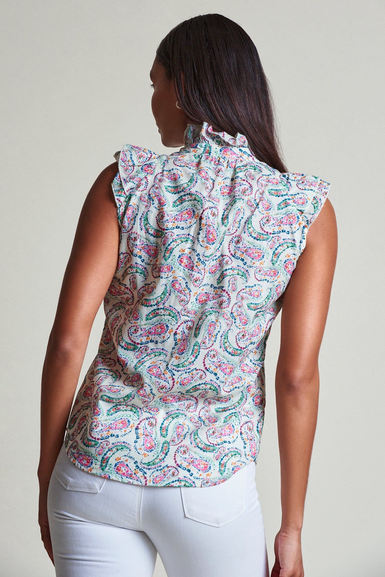 The Sleeveless Jill Ruffle Shirt sold by The Shirt by Rochelle Behrens product image thumbnail 4