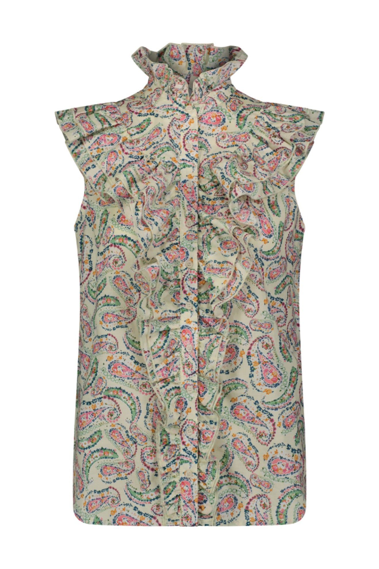 The Sleeveless Jill Ruffle Shirt sold by The Shirt by Rochelle Behrens product image thumbnail 5