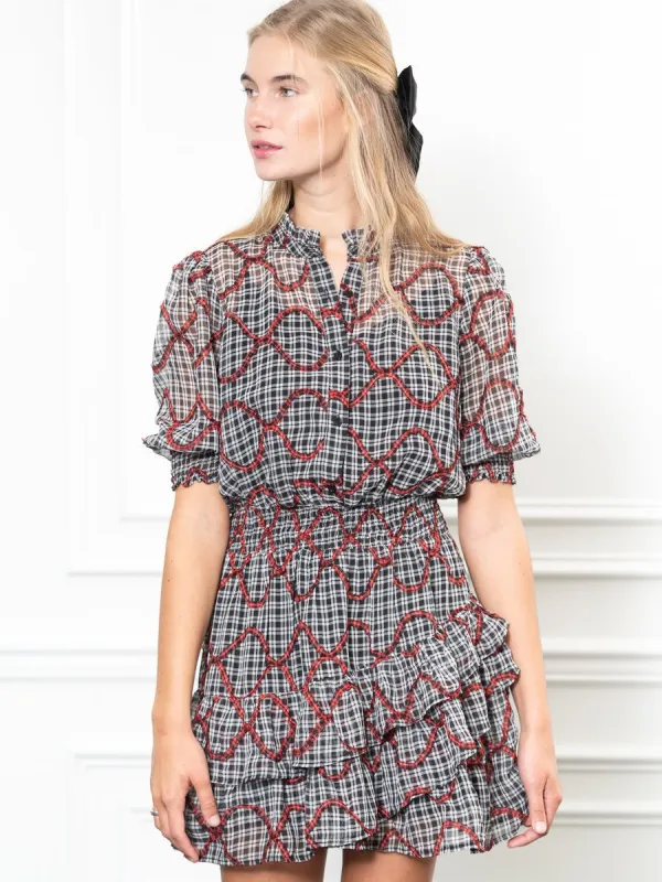 The Tiered Mini Dress in Red Ribbon sold by The Shirt by Rochelle Behrens