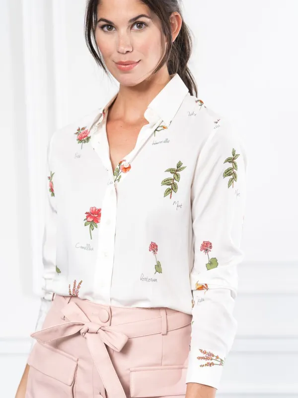 The Signature Shirt in White Botanical Print sold by The Shirt by Rochelle Behrens