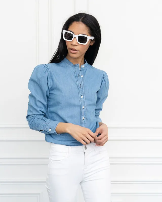 The Puffed Shoulder Shirt in Washed Denim sold by The Shirt by Rochelle Behrens