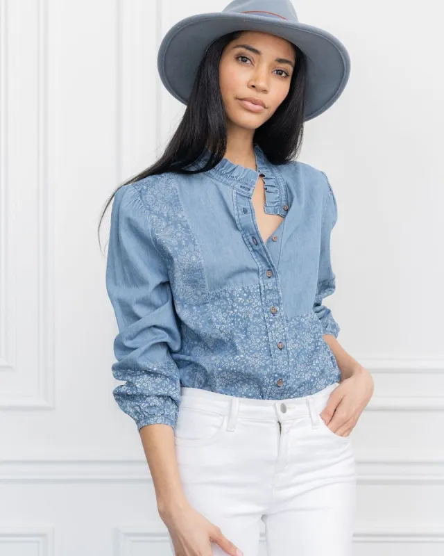 The Patchwork Chambray Shirt sold by The Shirt by Rochelle Behrens