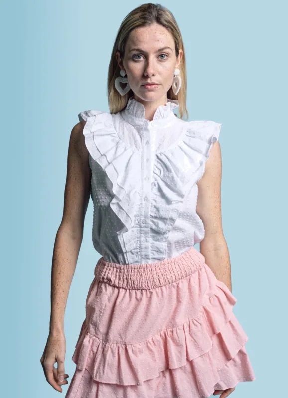 The Sleeveless Ruffled Shirt sold by The Shirt by Rochelle Behrens