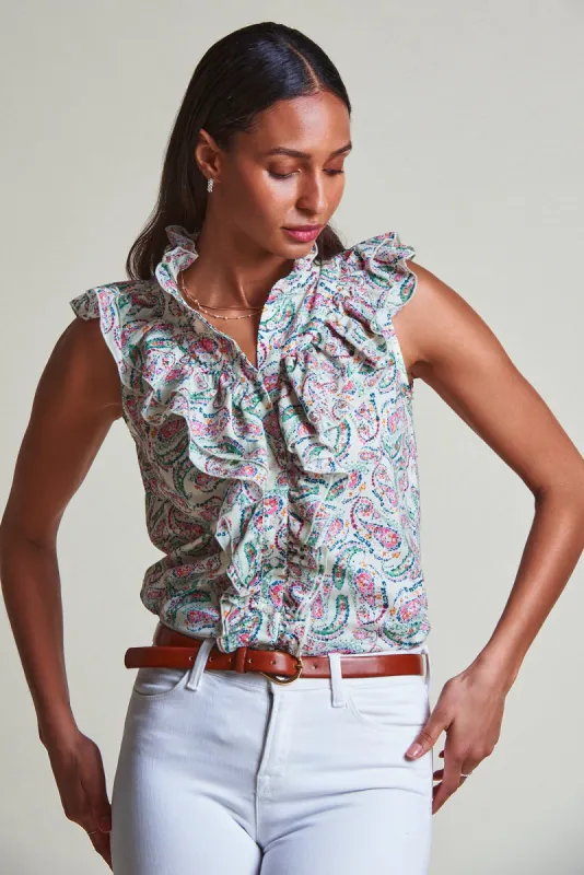 The Sleeveless Jill Ruffle Shirt made by The Shirt by Rochelle Behrens