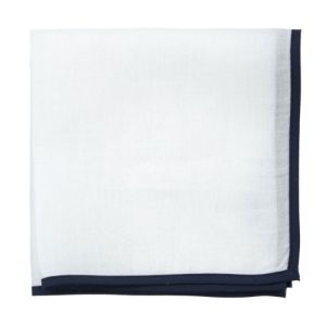 White Linen With Border Navy Pocket Square sold by The Tie Bar