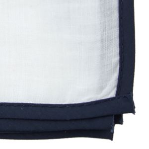White Linen With Border Navy Pocket Square sold by The Tie Bar