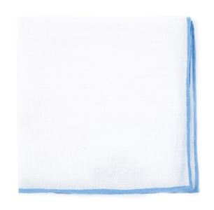 White Linen With Rolled Border Sky Blue Pocket Square sold by The Tie Bar