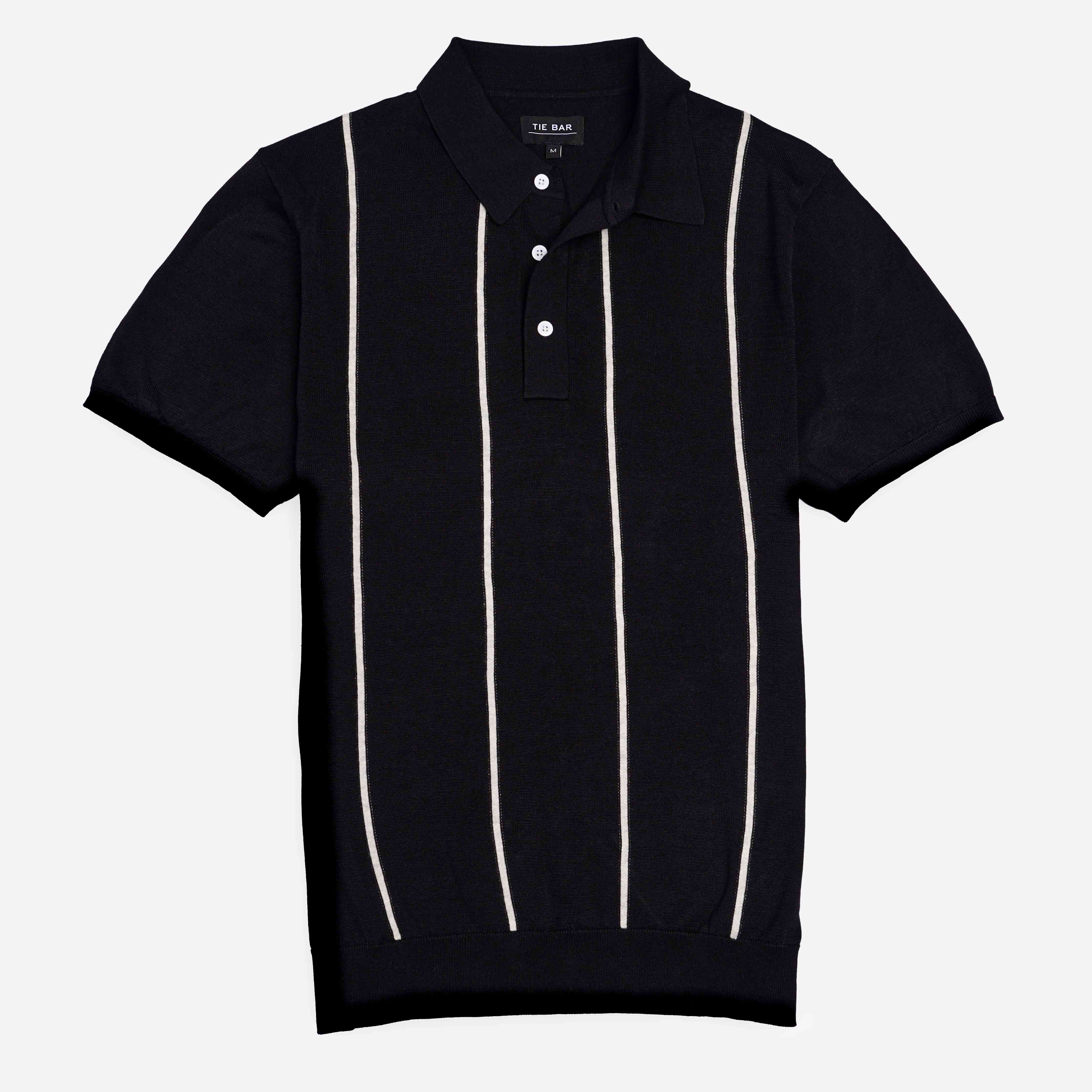 Thin Vertical Stripe Black Polo sold by The Tie Bar