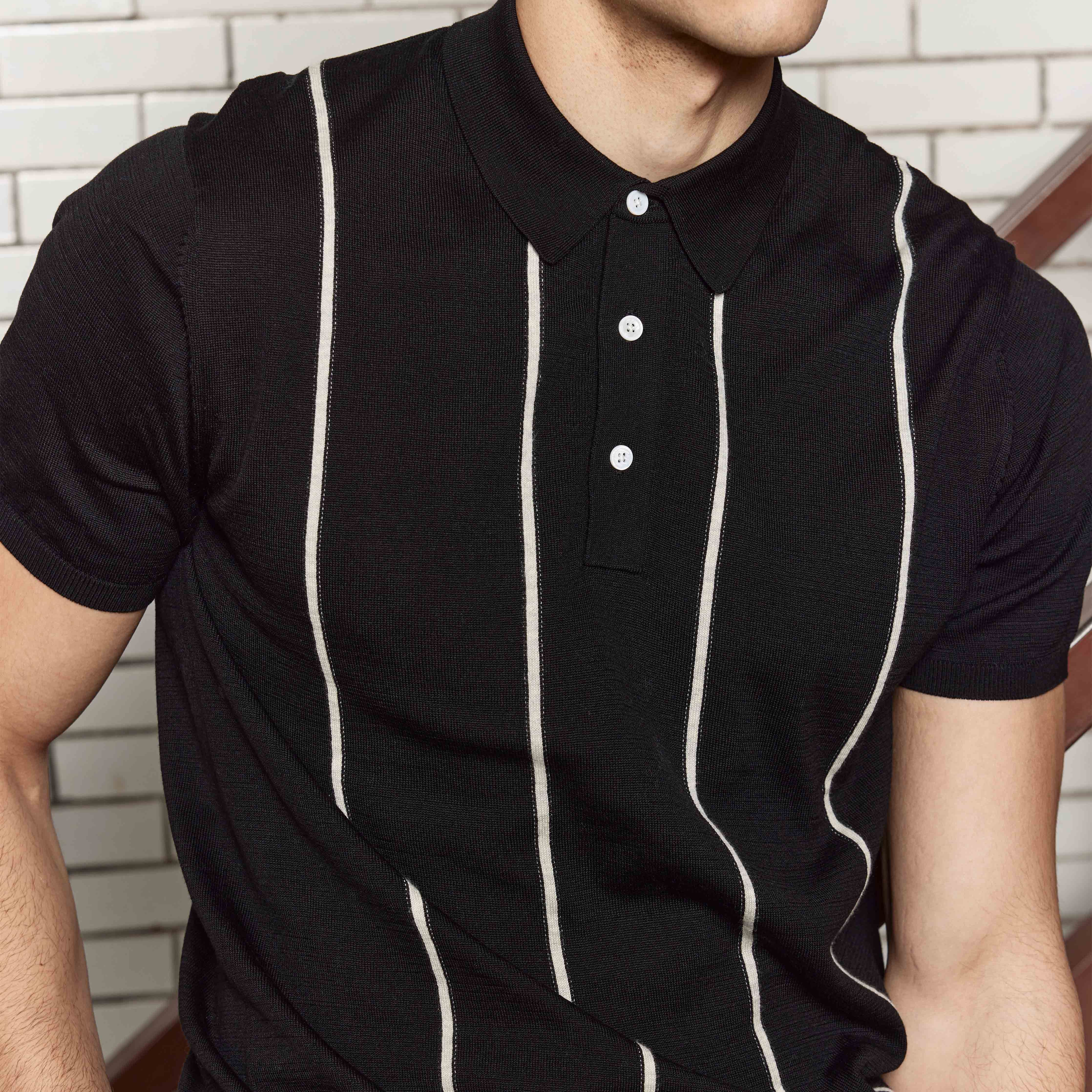 Thin Vertical Stripe Black Polo sold by The Tie Bar product image thumbnail 4