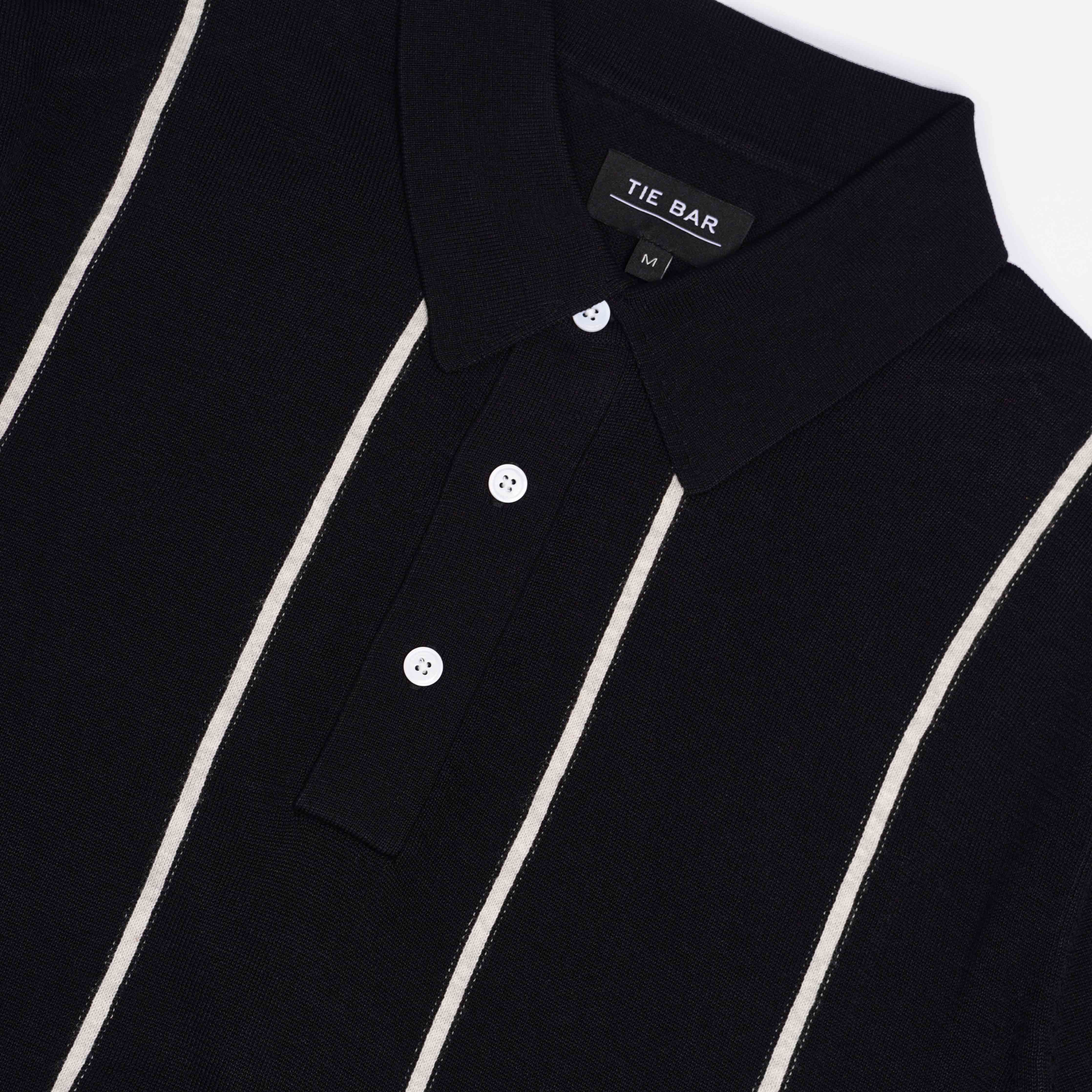Thin Vertical Stripe Black Polo sold by The Tie Bar product image thumbnail 2