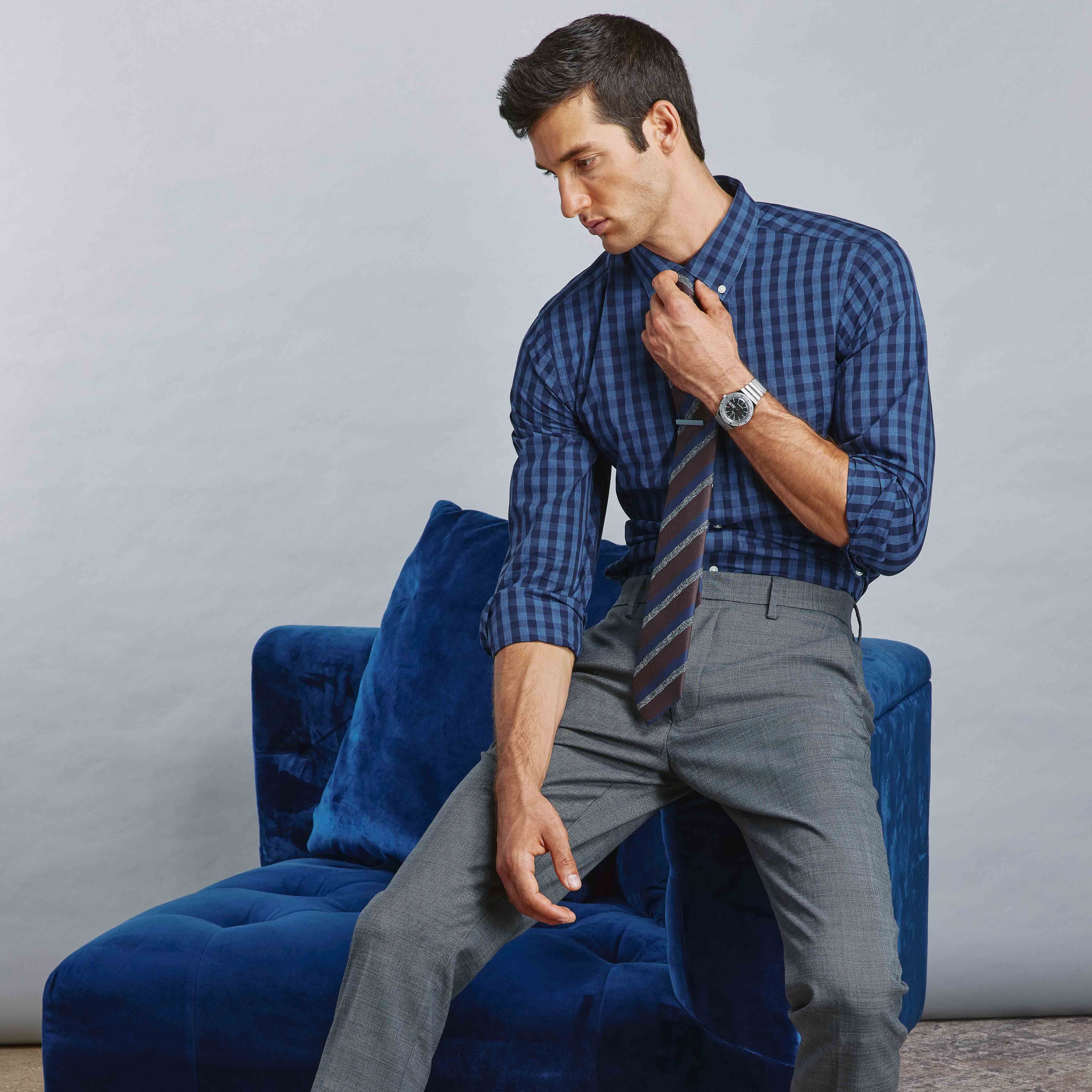 Brushed Cotton Plaid Blues Casual Shirt sold by The Tie Bar product image thumbnail 5