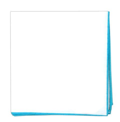 White Cotton With Border Turquoise Pocket Square sold by The Tie Bar