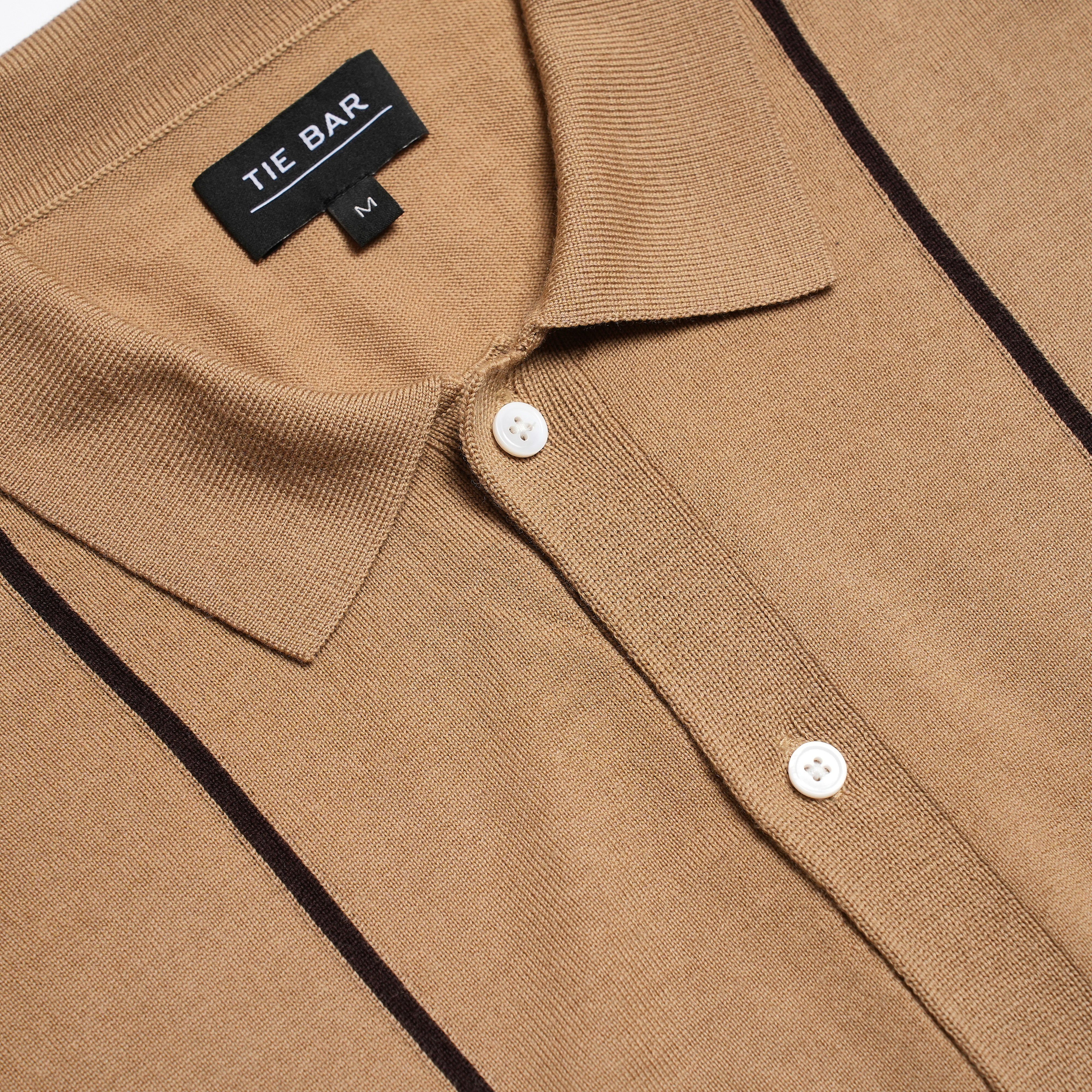 Merino Wool Striped Camel Sweater Polo sold by The Tie Bar product image thumbnail 2