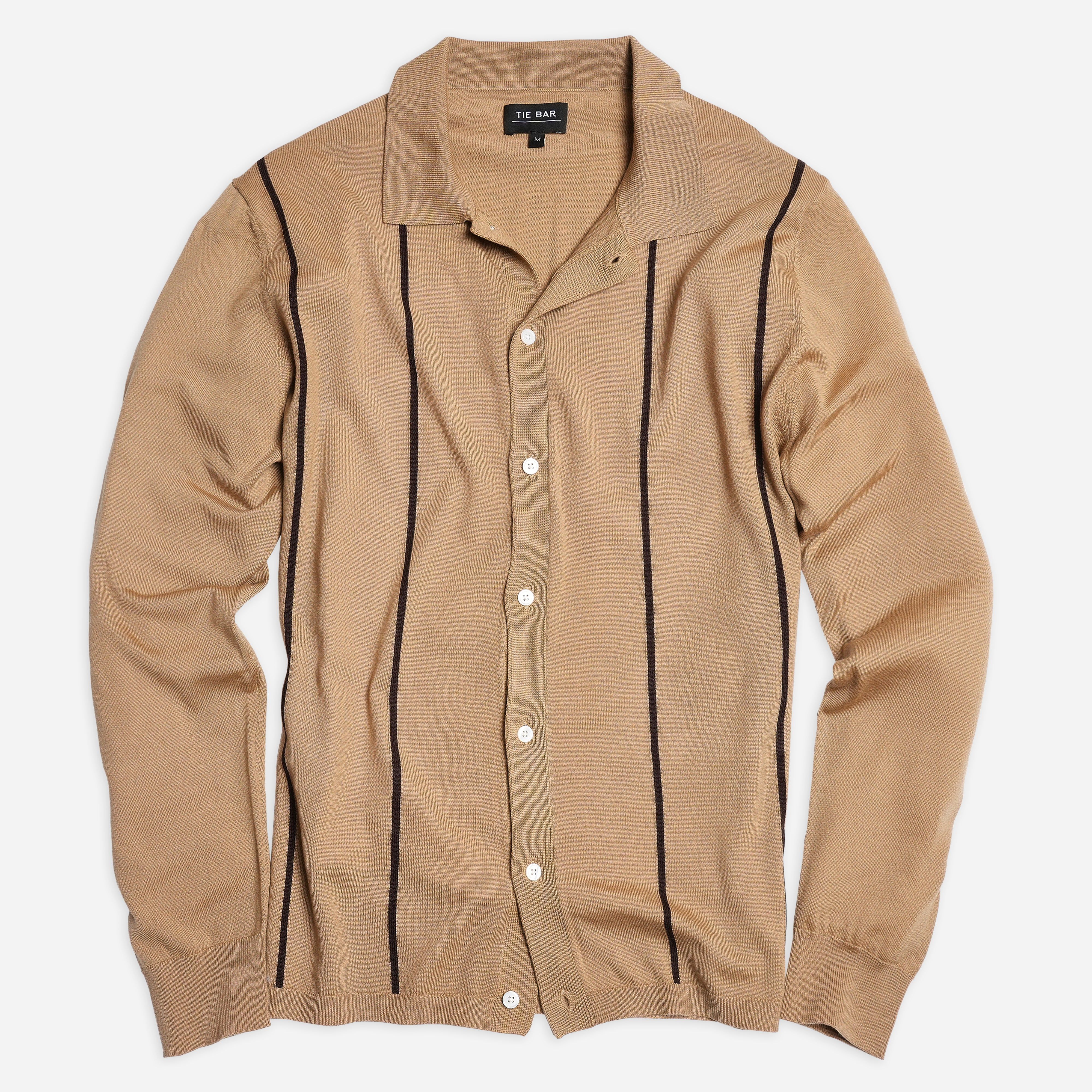 Merino Wool Striped Camel Sweater Polo sold by The Tie Bar