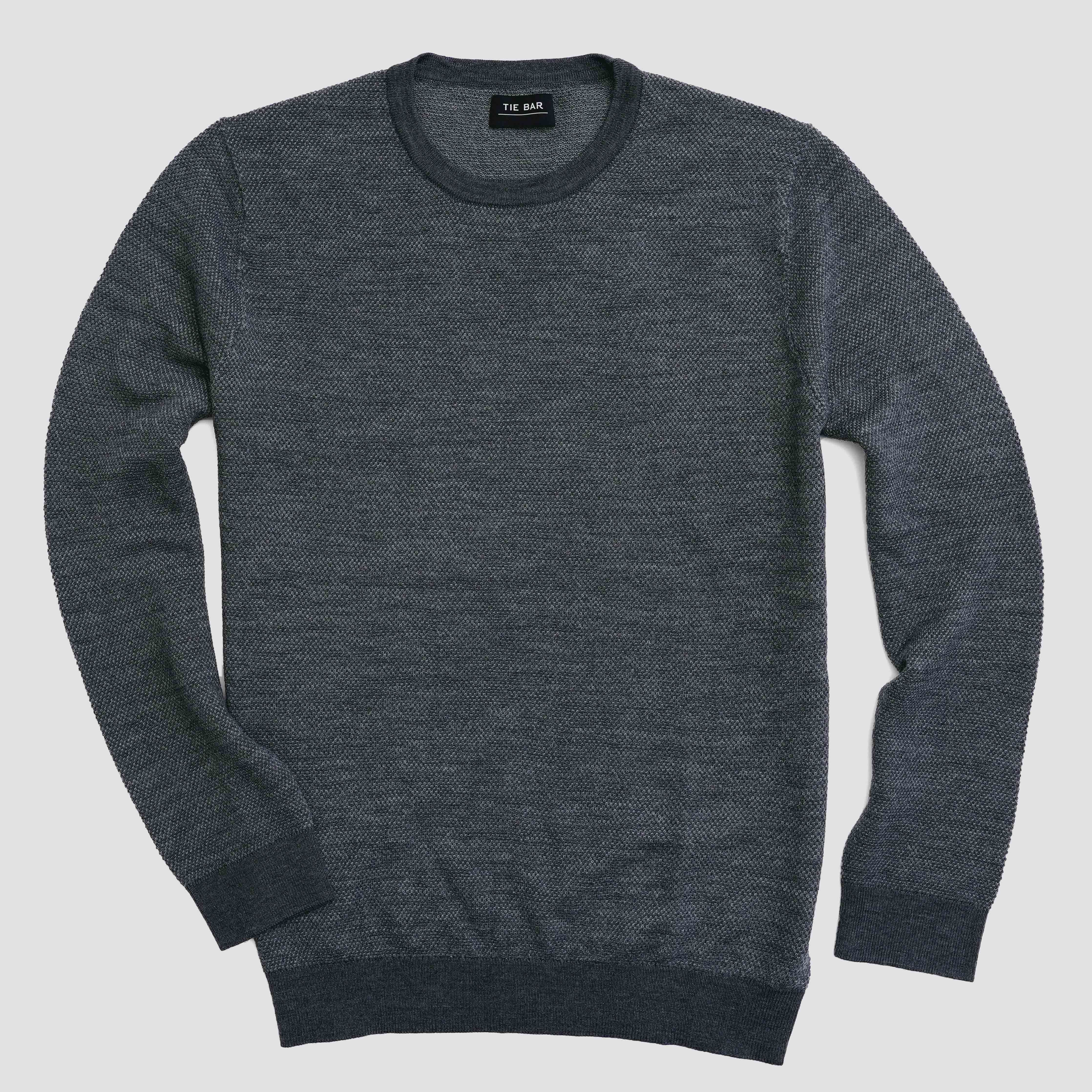 Merino Birdseye Crewneck Charcoal Sweater sold by The Tie Bar