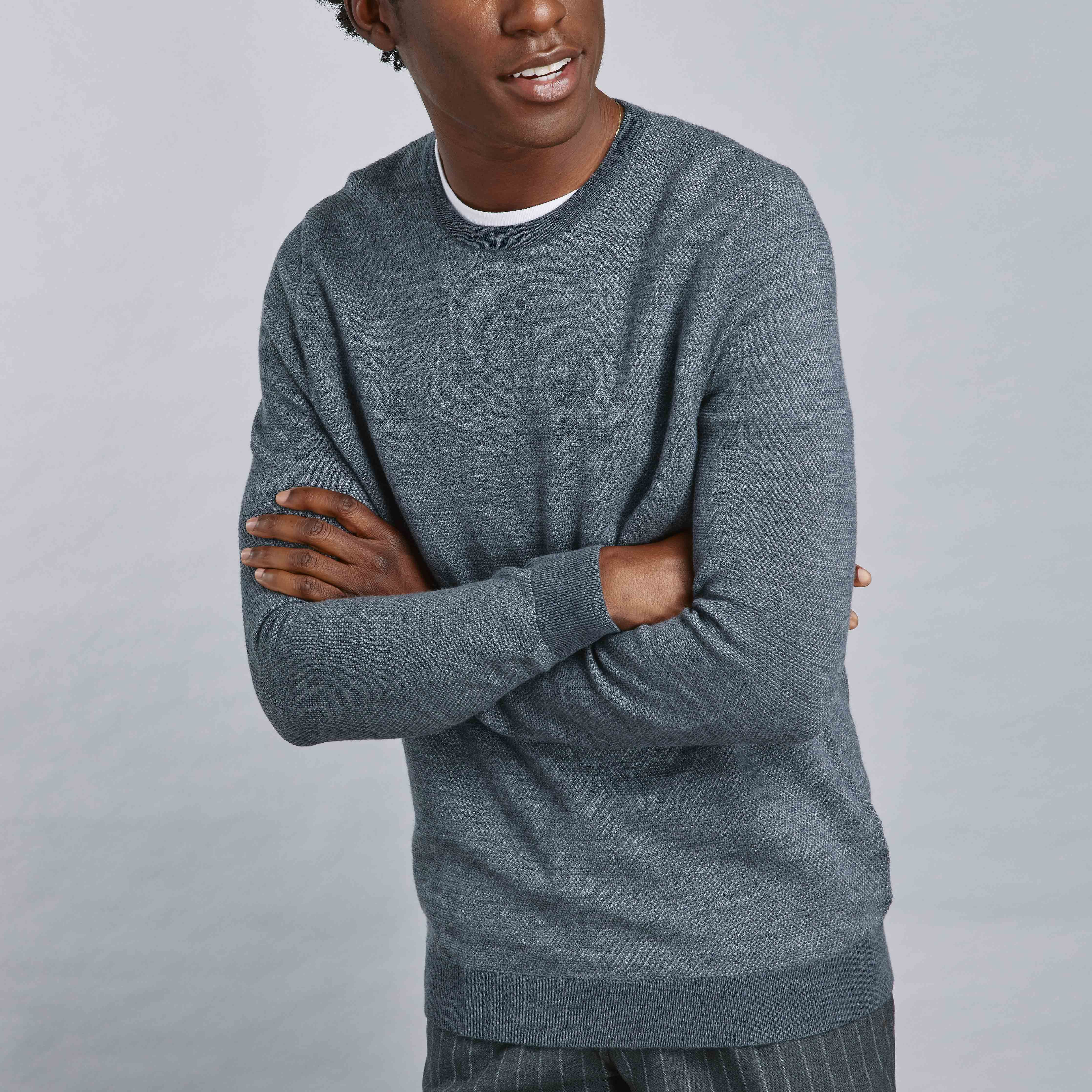Merino Birdseye Crewneck Charcoal Sweater sold by The Tie Bar product image thumbnail 3