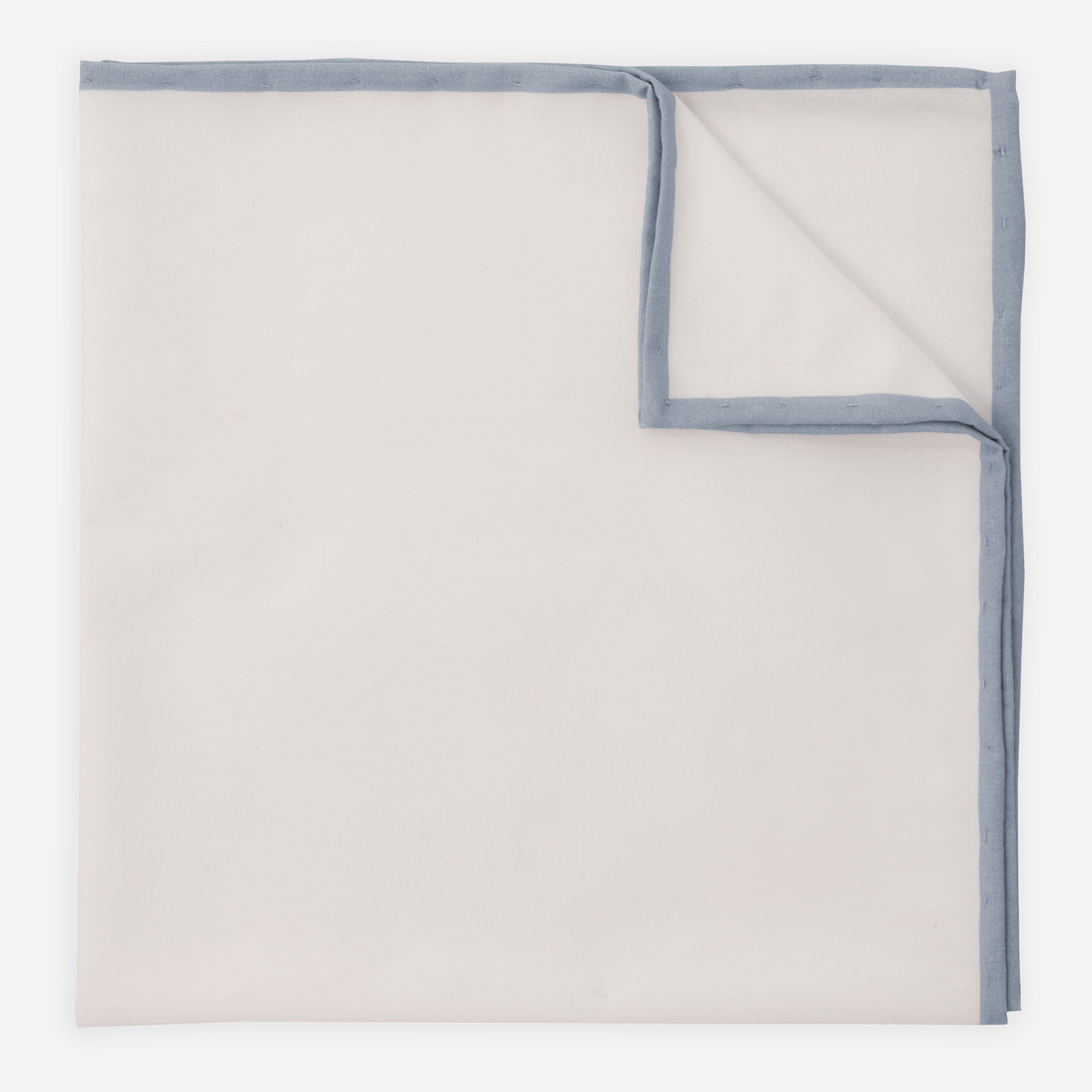 White Cotton With Border Dusty Blue Pocket Square sold by The Tie Bar
