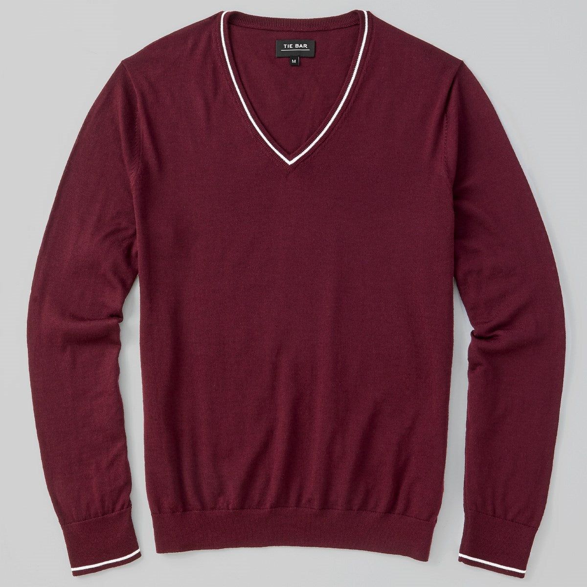Perfect Tipped Merino Wool V-Neck Burgundy Sweater sold by The Tie Bar