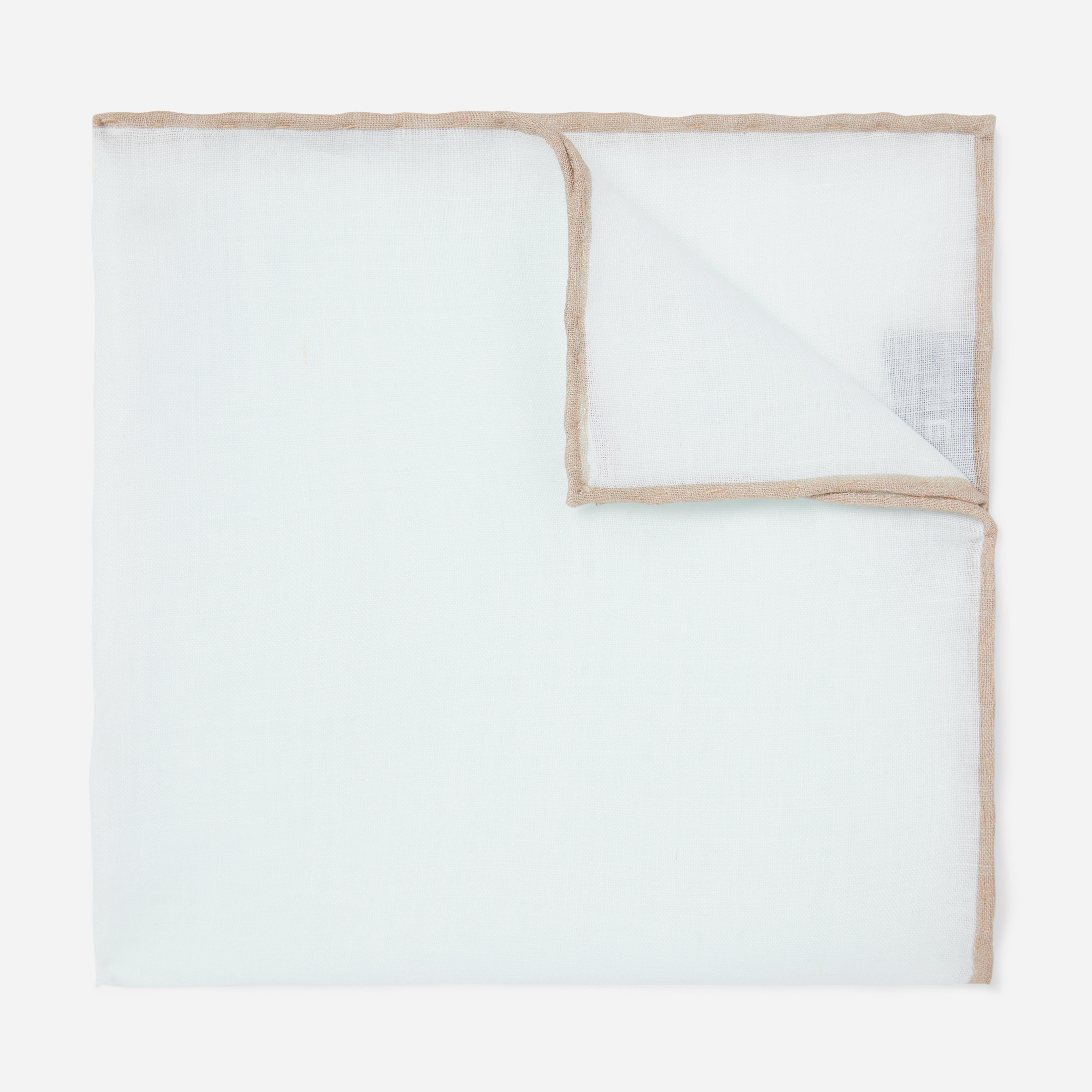 White Linen With Rolled Border Champagne Pocket Square sold by The Tie Bar