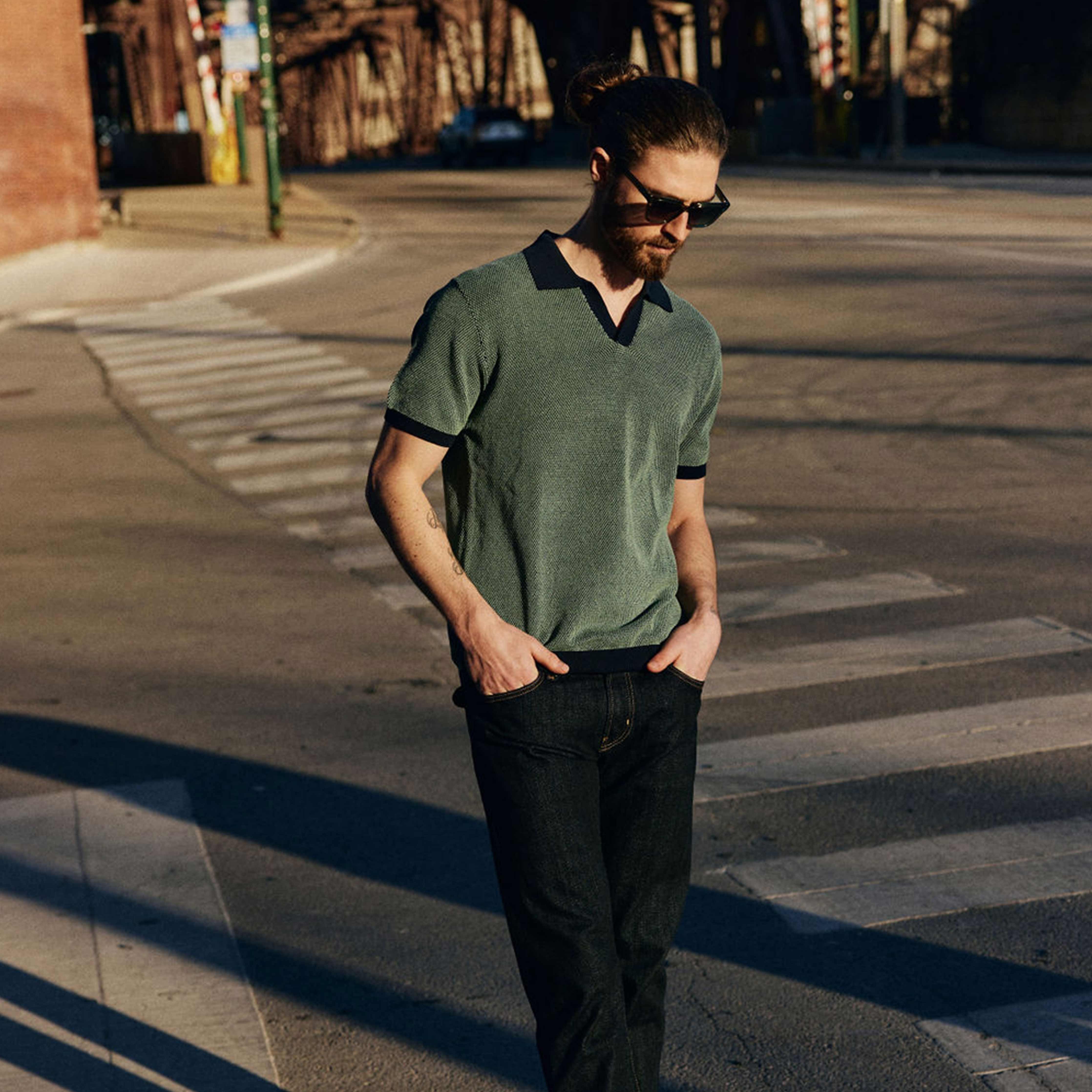 Birdseye Sweater Jade Polo sold by The Tie Bar product image thumbnail 5