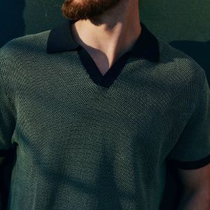 Birdseye Sweater Jade Polo sold by The Tie Bar
