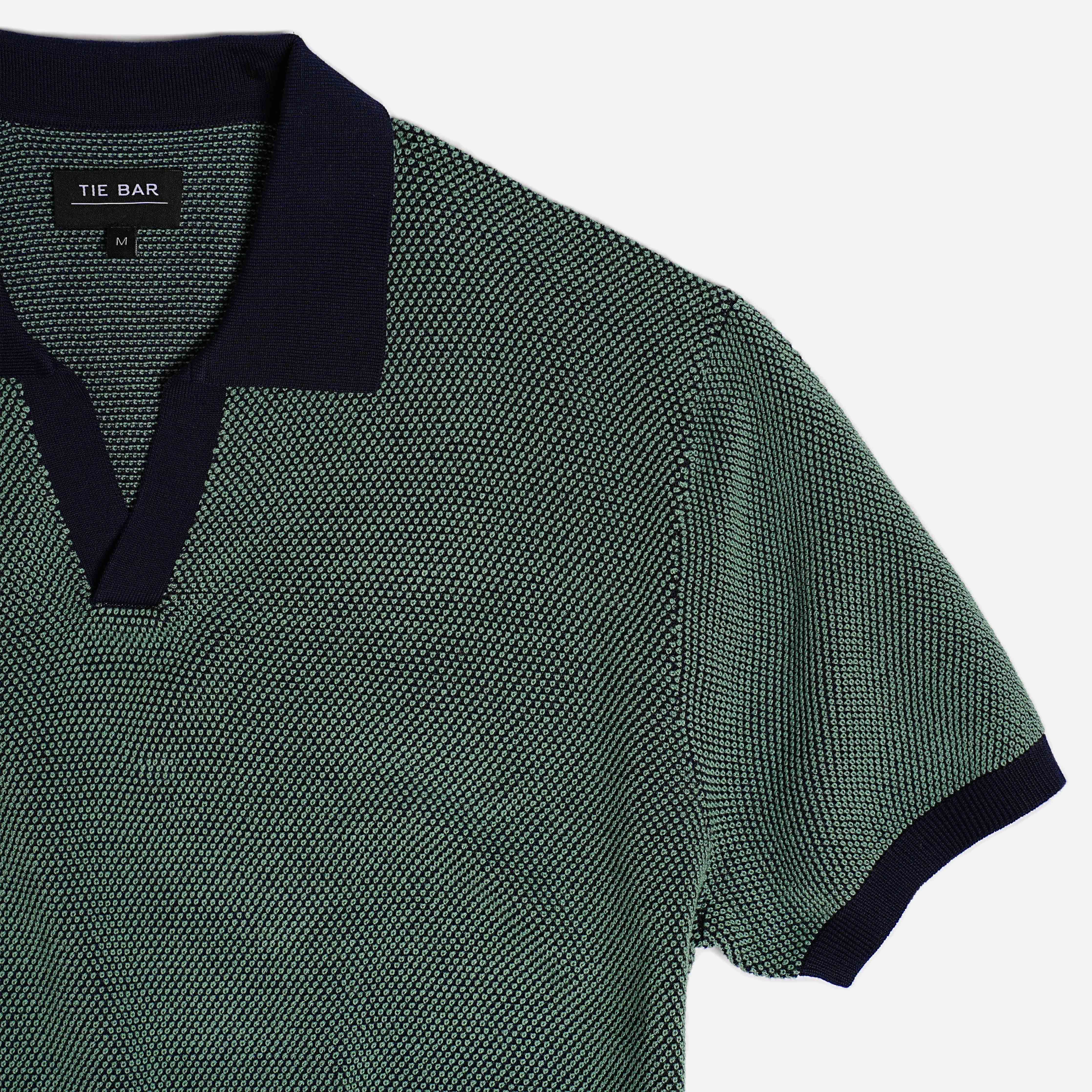 Birdseye Sweater Jade Polo sold by The Tie Bar product image thumbnail 3