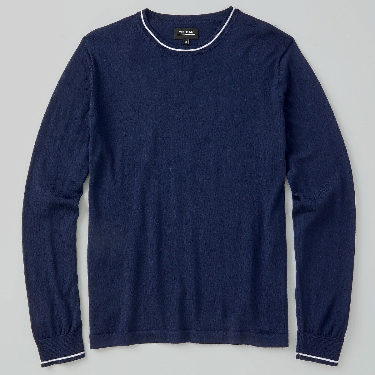 Perfect Tipped Merino Wool Crewneck Navy Sweater sold by The Tie Bar