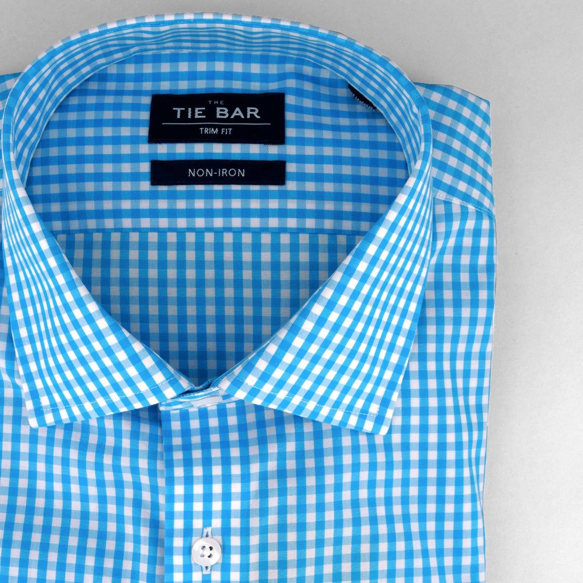 Gingham Aqua Non-Iron Dress Shirt sold by The Tie Bar