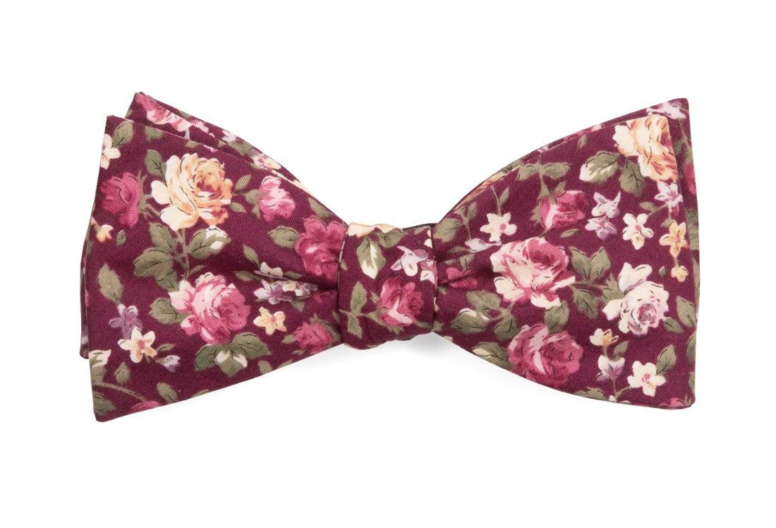 Moody Florals Burgundy Bow Tie sold by The Tie Bar
