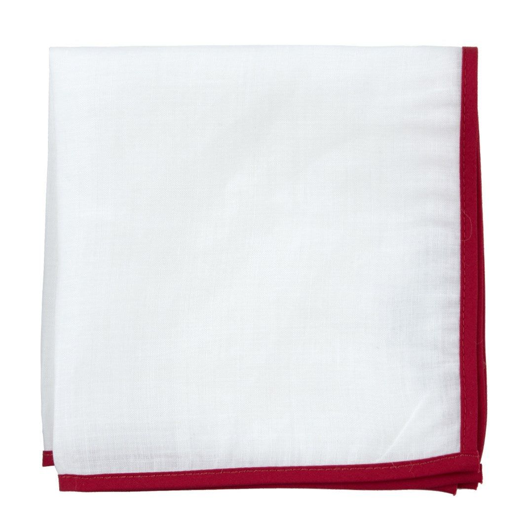 White Linen With Border Red Pocket Square sold by The Tie Bar