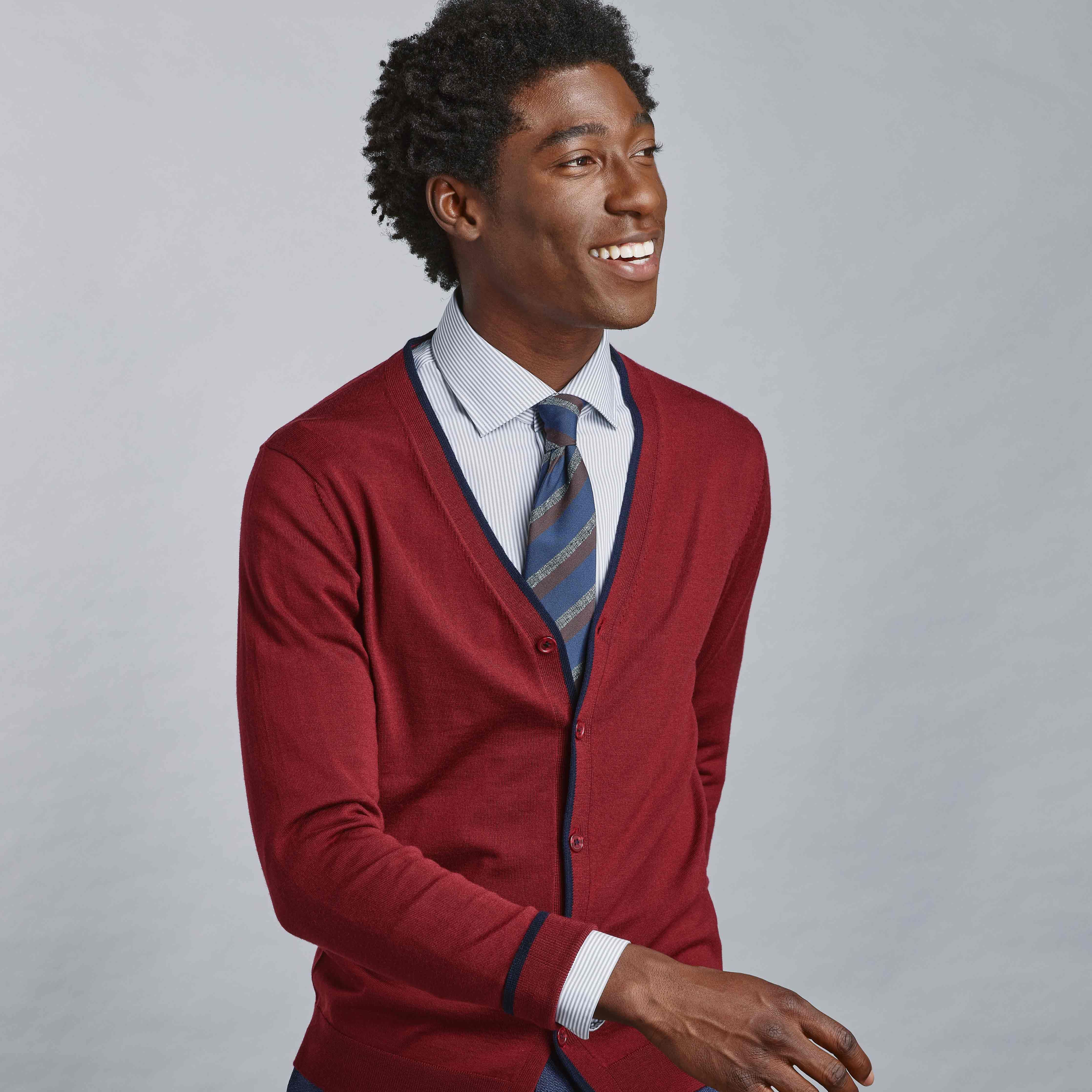 Perfect Tipped Merino Wool Cardigan Burgundy Sweater sold by The Tie Bar product image thumbnail 5