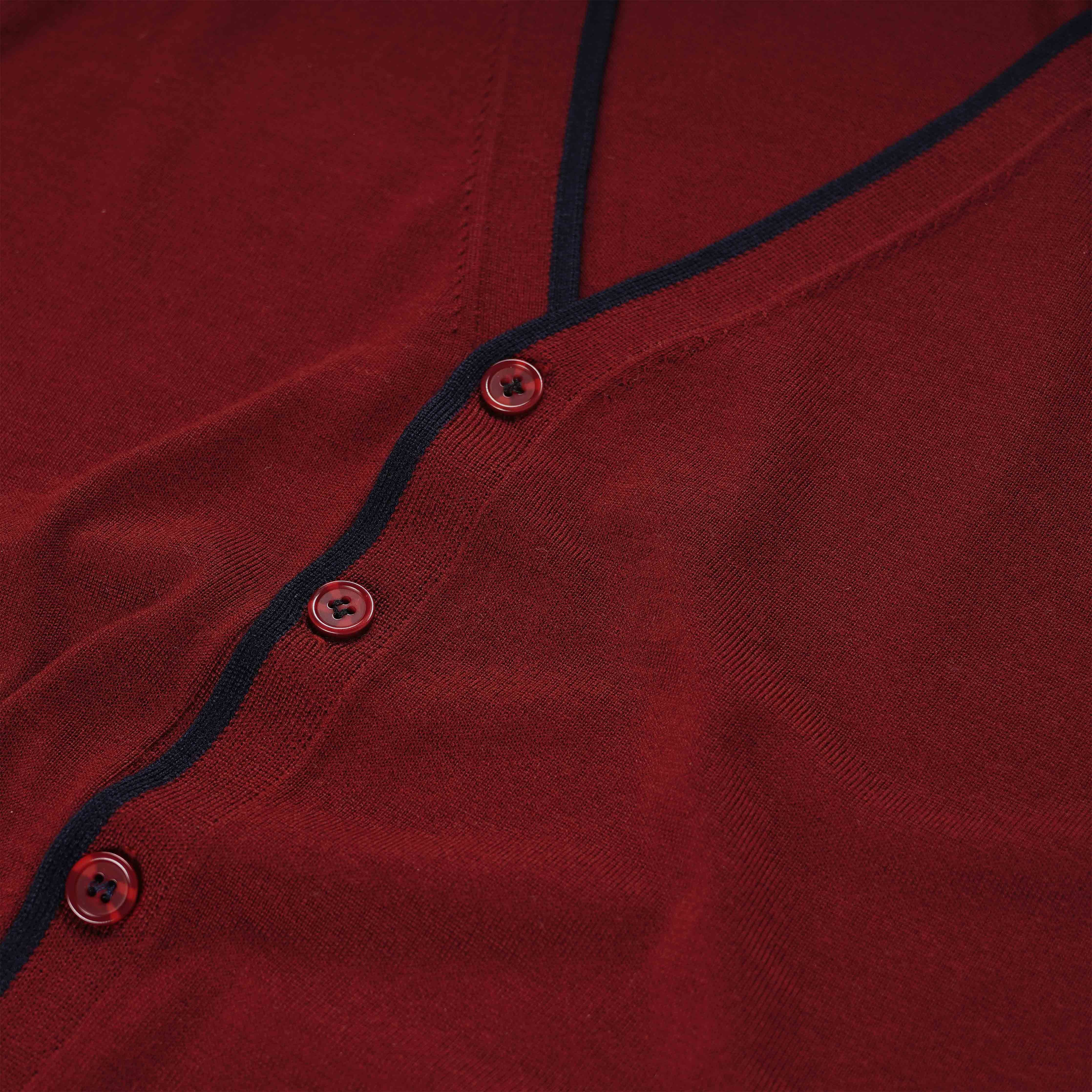 Perfect Tipped Merino Wool Cardigan Burgundy Sweater sold by The Tie Bar product image thumbnail 2