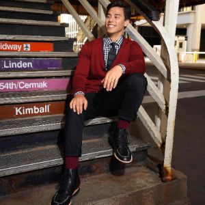 Perfect Tipped Merino Wool Cardigan Burgundy Sweater sold by The Tie Bar