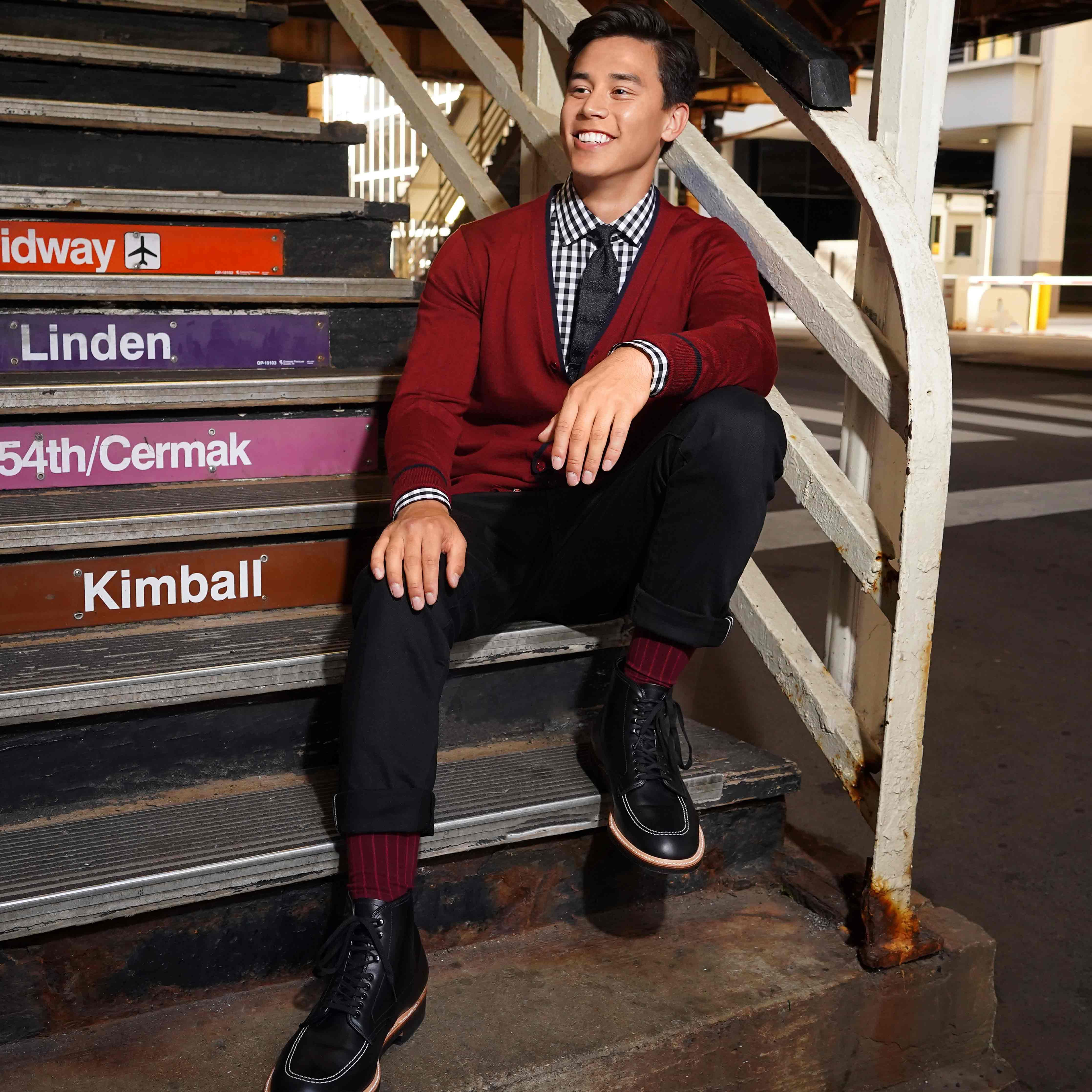 Perfect Tipped Merino Wool Cardigan Burgundy Sweater sold by The Tie Bar product image thumbnail 4