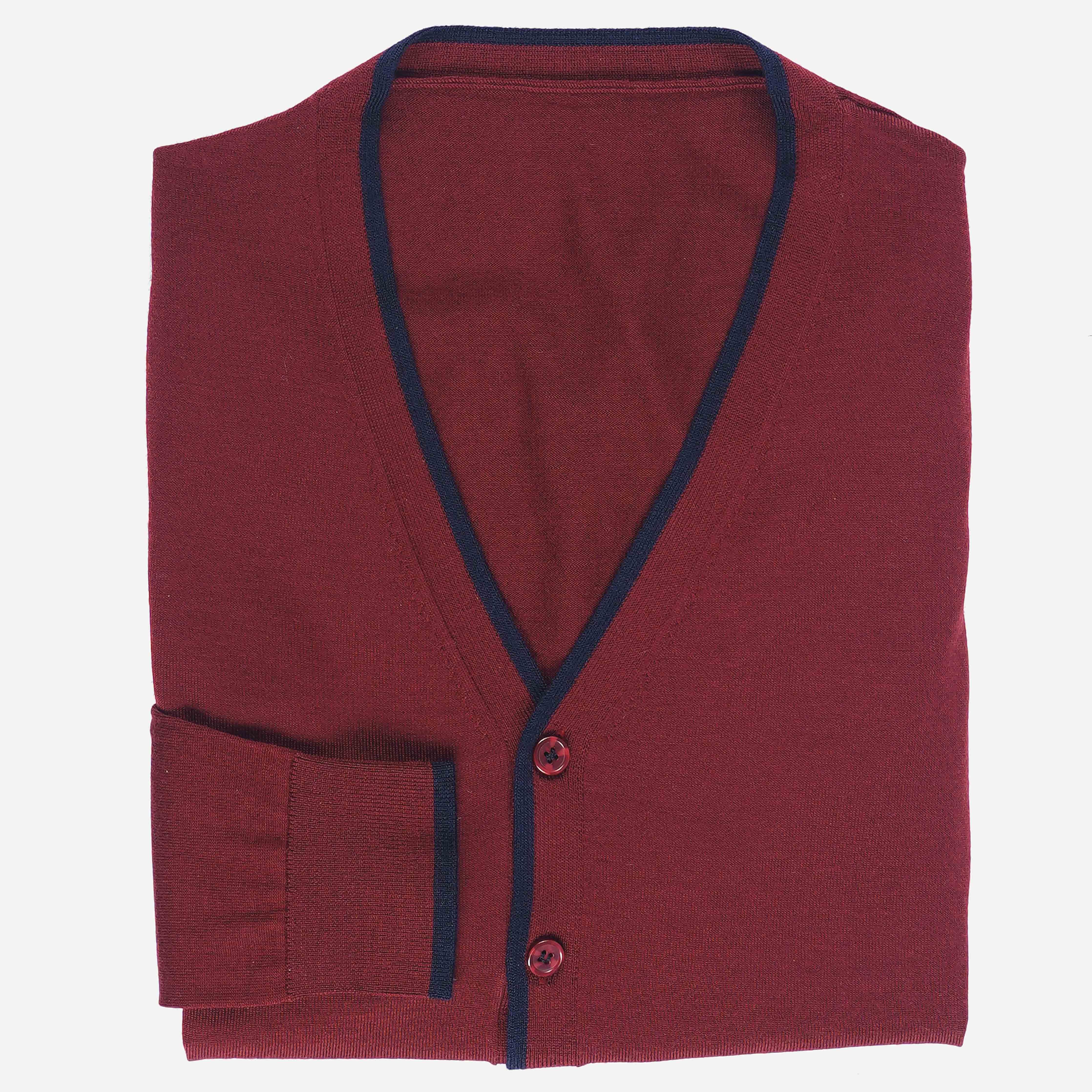 Perfect Tipped Merino Wool Cardigan Burgundy Sweater sold by The Tie Bar product image thumbnail 3