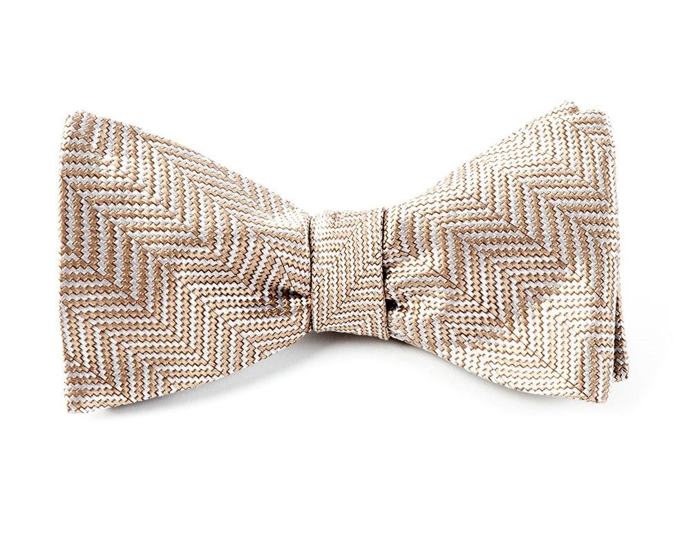 Native Herringbone Light Champagne Bow Tie sold by The Tie Bar